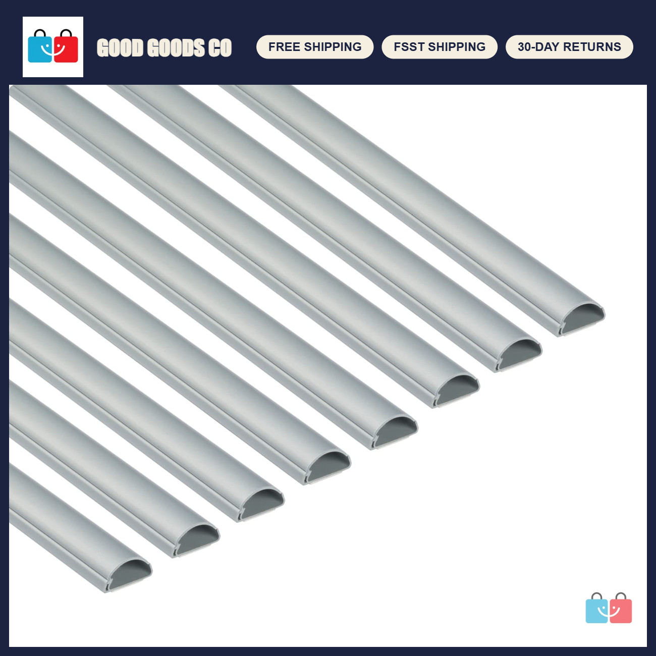 Aluminium-Effect Cable Trunking 8M Pack - Self-Adhesive Wire Covers, Cable Hider