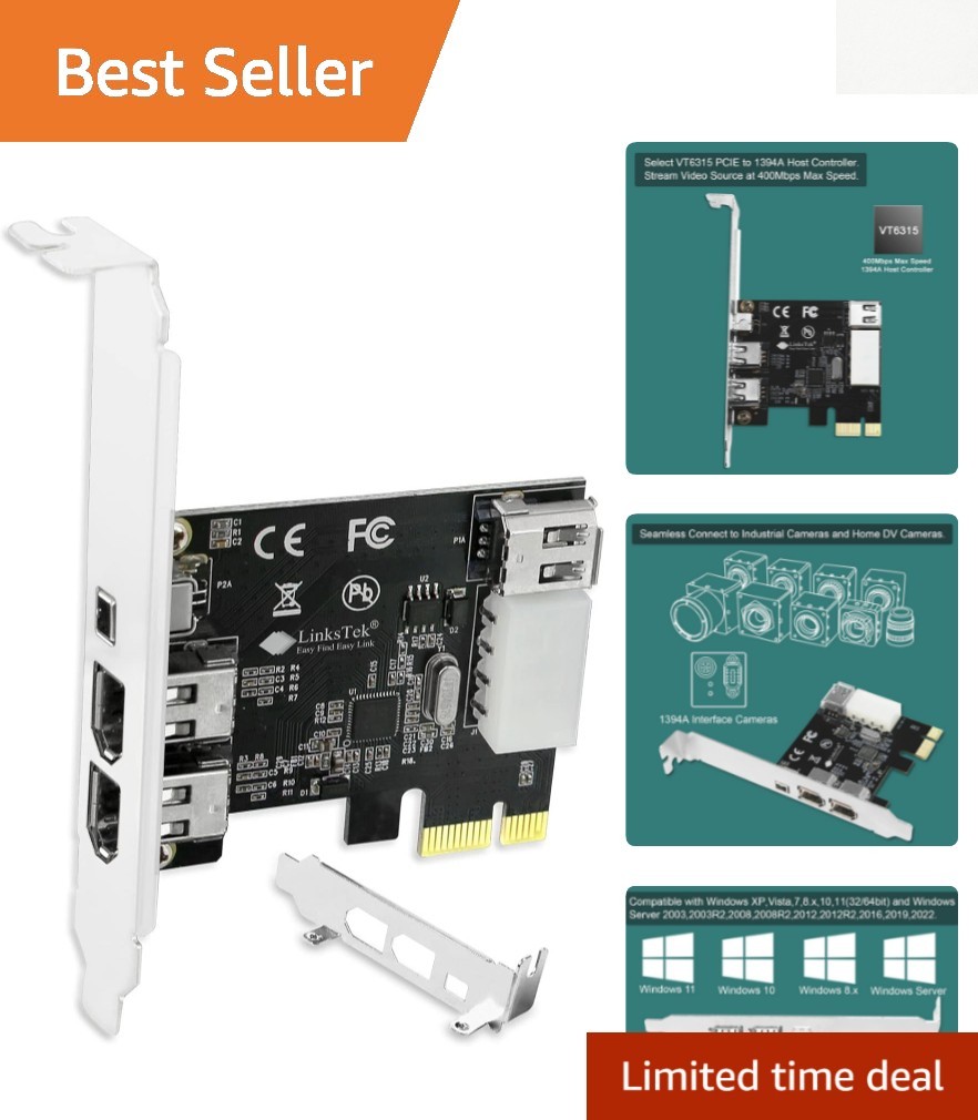 Texas Instruments PCIe Firewire 400 Card - 4 Ports for Windows & Mac Devices