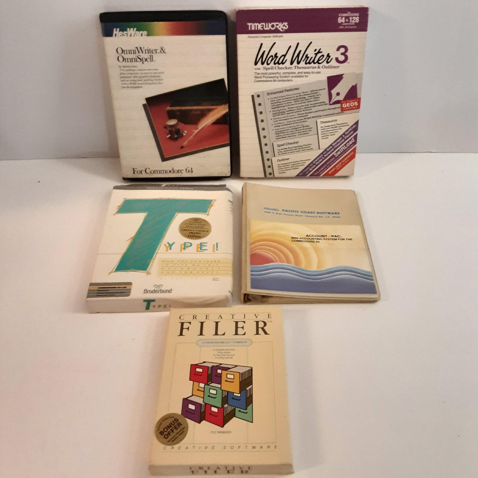 Vtg 80s Commodore 64 Office Programs Lot Of 5 Filing, Accounting, Typing More