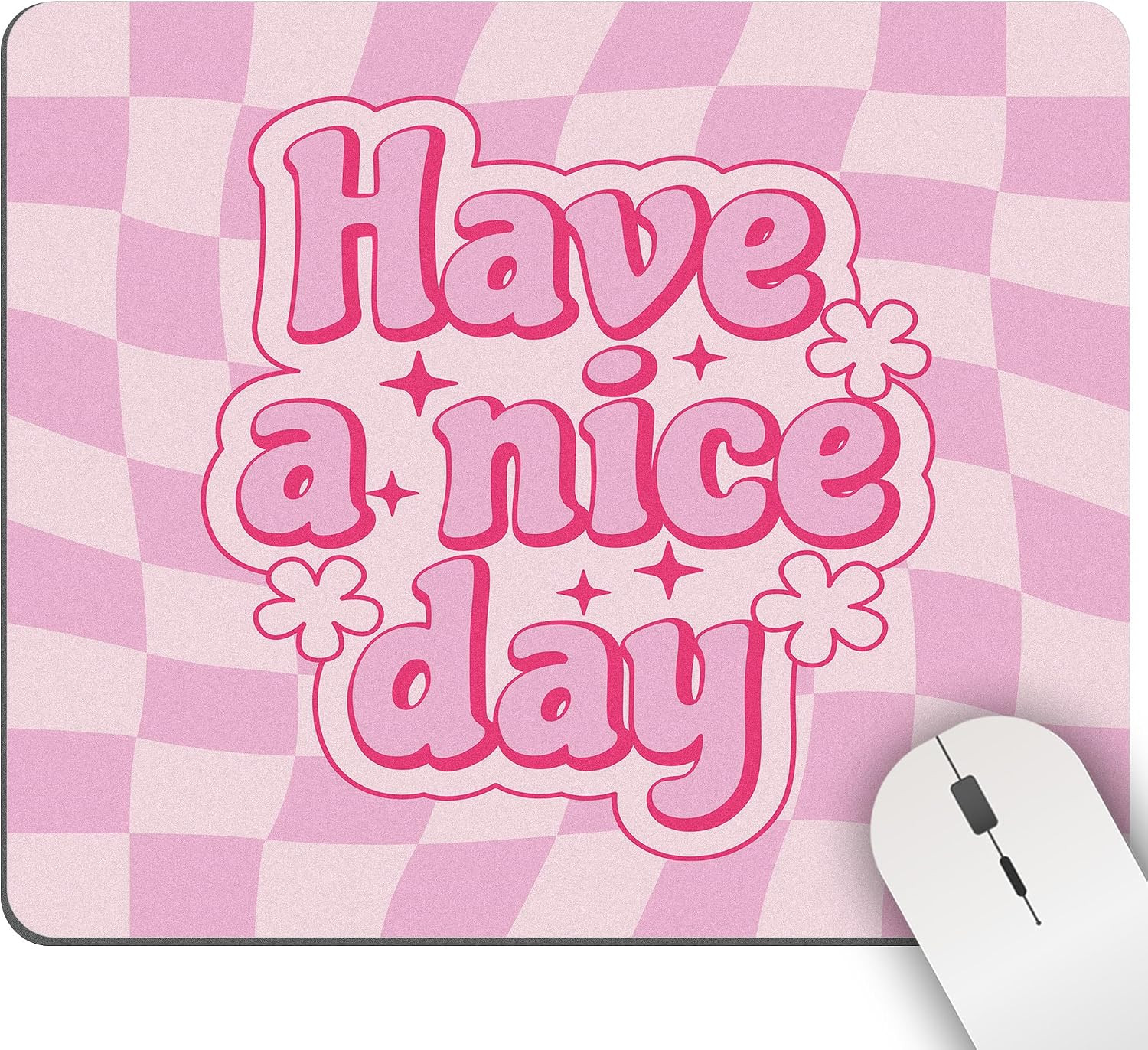 Light Pink Checkered Mouse Pad Cute Aesthetic Girly Retro Mousepad