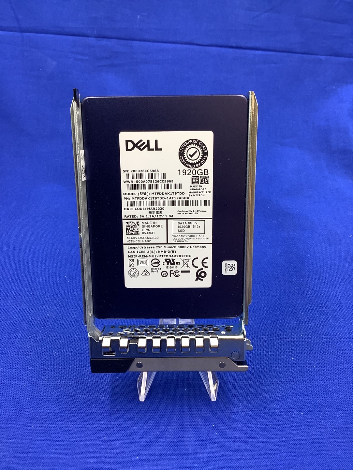VJ36D 0VJ36D  Dell 1.92TB SATA 6Gbps Read Intensive 2.5" SSD MTFDDAK1T9TDD