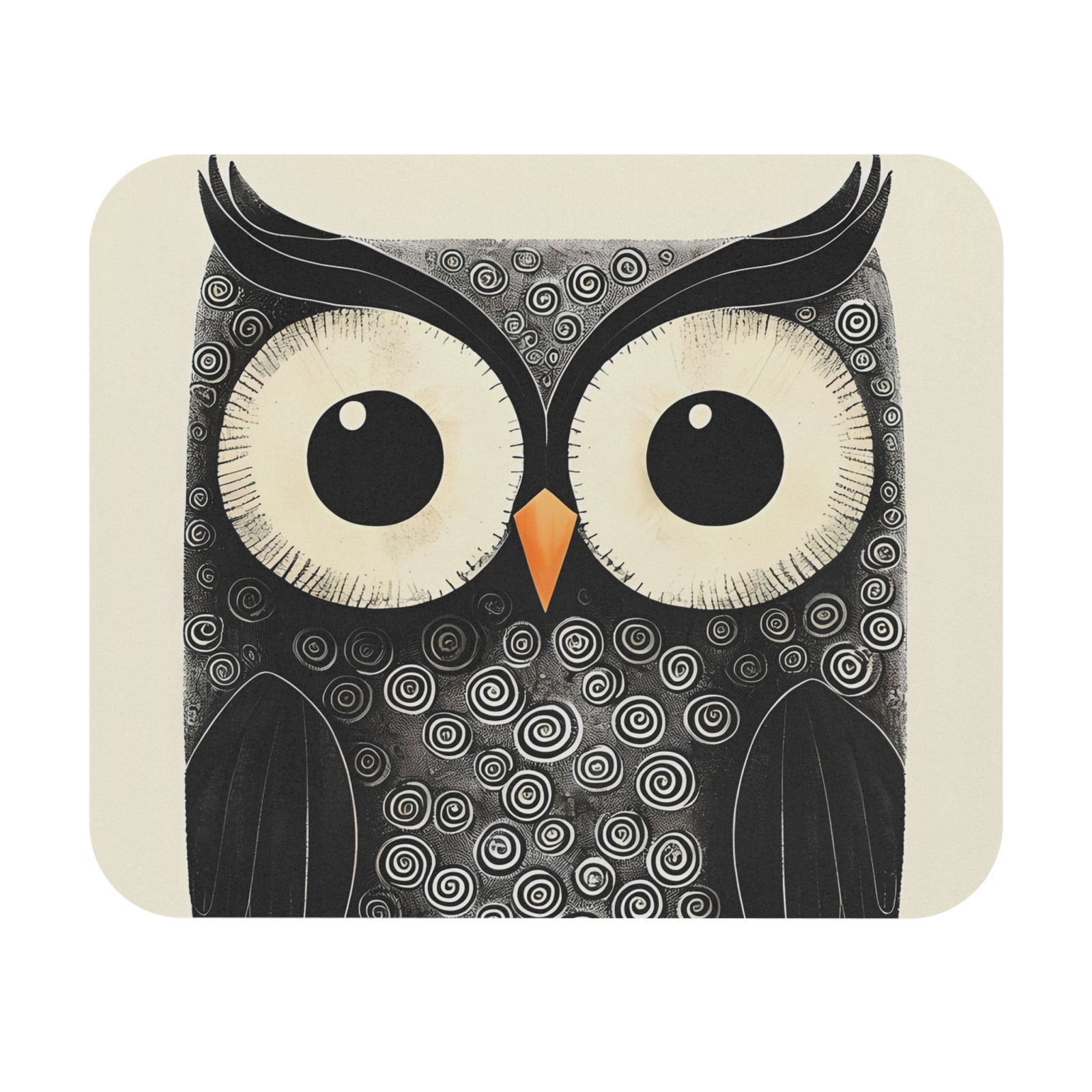 Whimsical Black Owl Mouse Pad | Cute Cartoon Desk Accessory