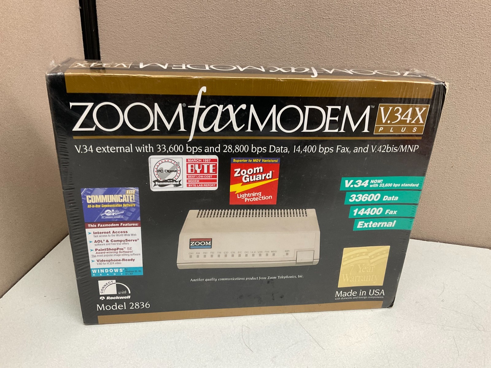 NEW Zoom Fax Modem V.34X Plus Model 2836 External