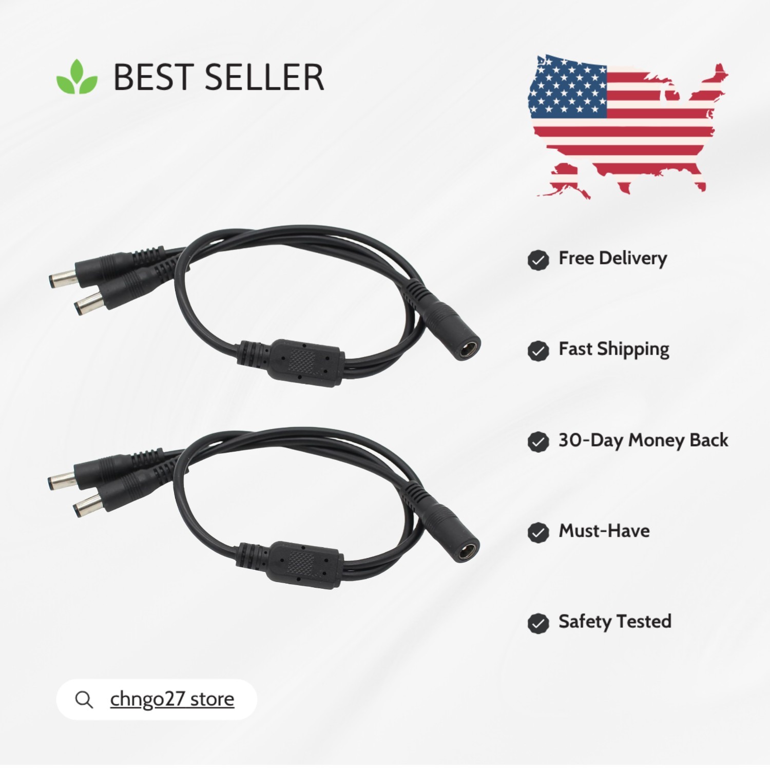 Durable 2.1mm x 5.5mm Power Splitter Cable - 2 Pack for Efficient Connectivity