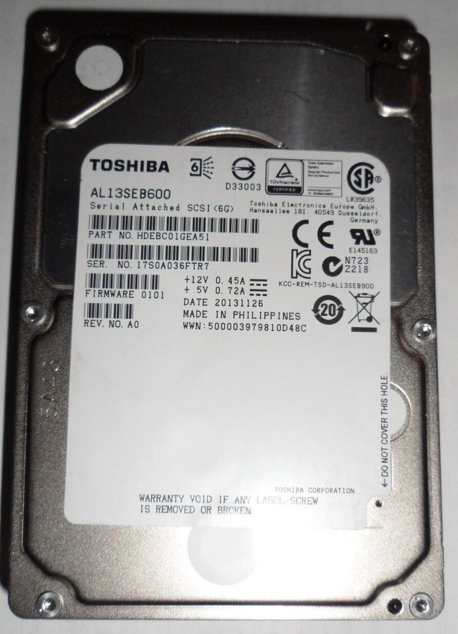 TOSHIBA AL13SEB600 SCSI 600G 10K 6GBPS HDEBC01GEA51 SAS HARD DRIVE
