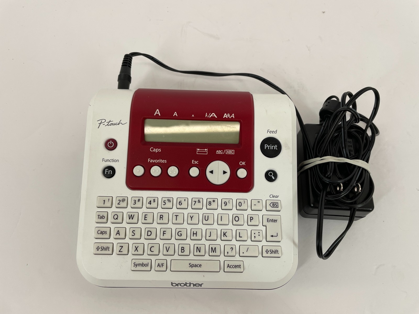 Brother P-touch PT-1280 Label Maker w/ AC Adapter White/Red QWERTY Keyboard