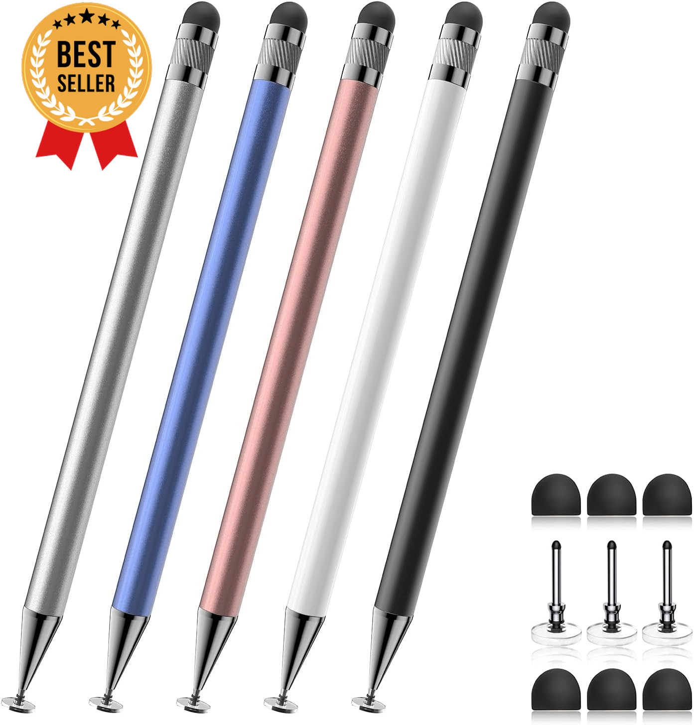 5 Pack Universal Stylus Pen 2-in-1 Touch Screen Pen iPhone iPad Android