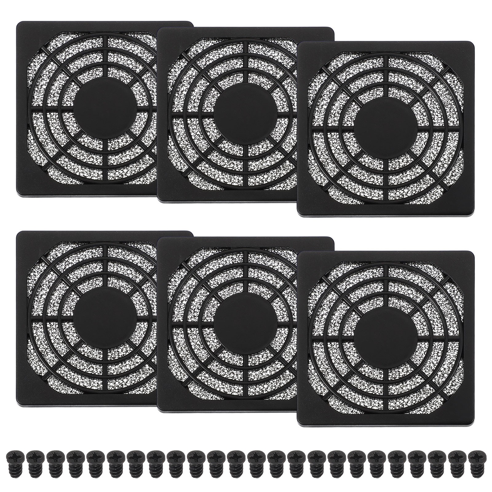 6Pcs 60mm Fan Filter Grill Plastic Ventilation Grill Cover with Screws Black)