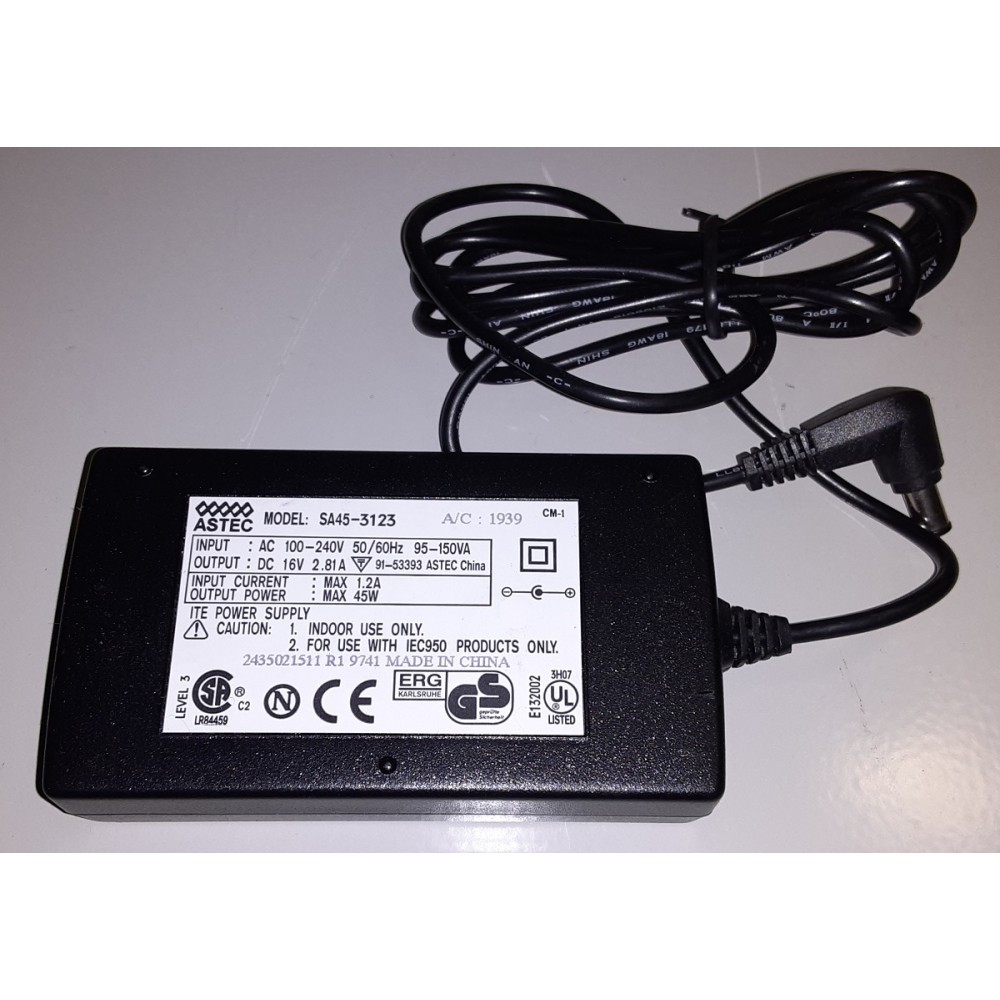 Astec Model SA45-3123 AC Adapter,16V 2.81A - Barrel Connector with center pin