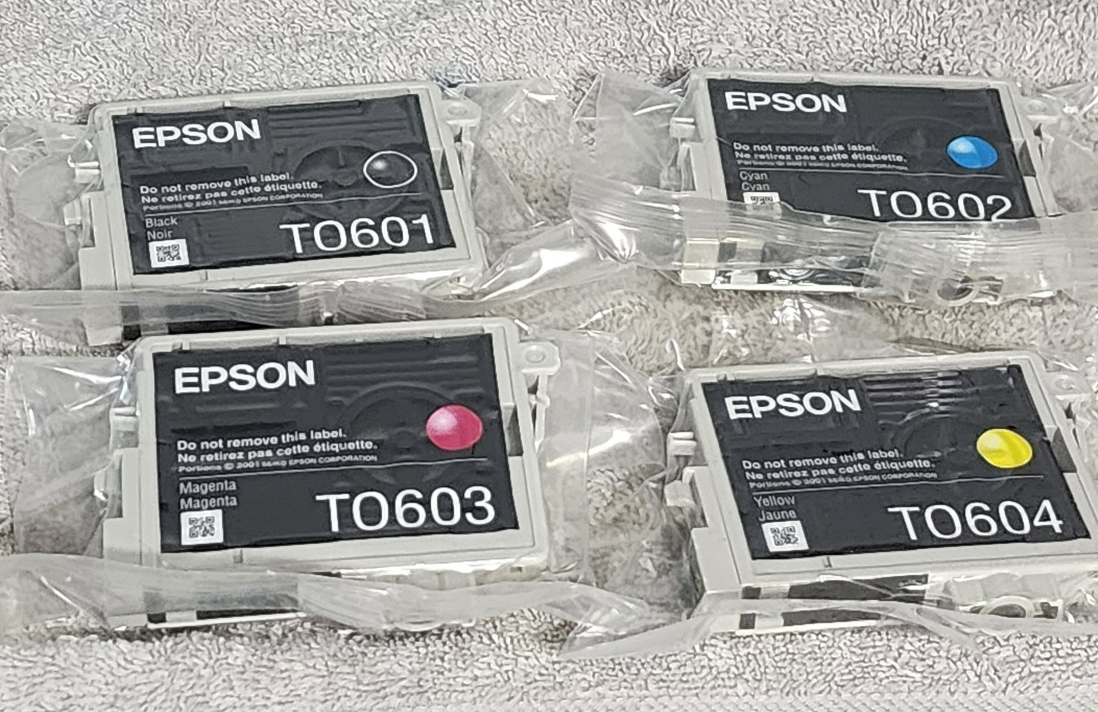 Epson TO601 TO602 TO603 TO604 B C M Y Ink Cartridges Lot Of 4 Genuine Sealed New