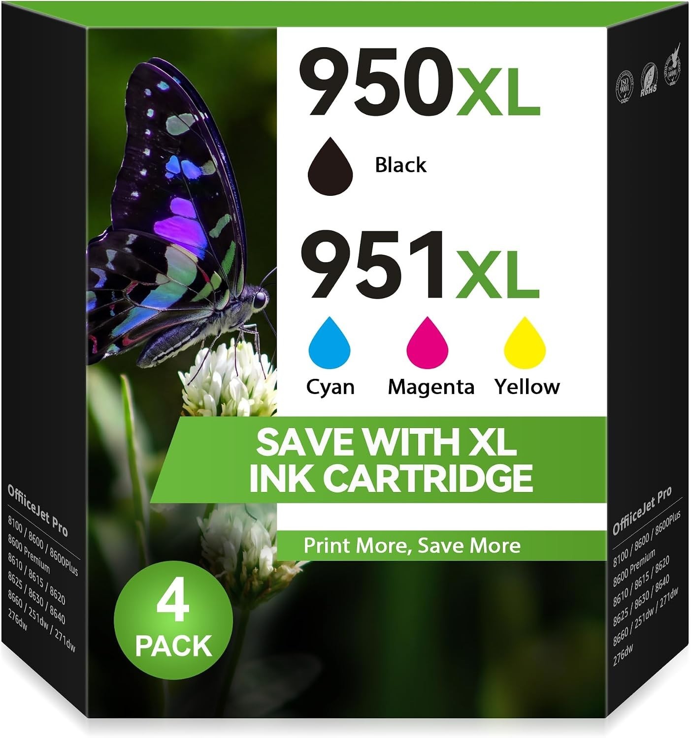 950XL 951XL 4 Pack Ink Cartridge Replacement For HP OfficeJet Pro Printers
