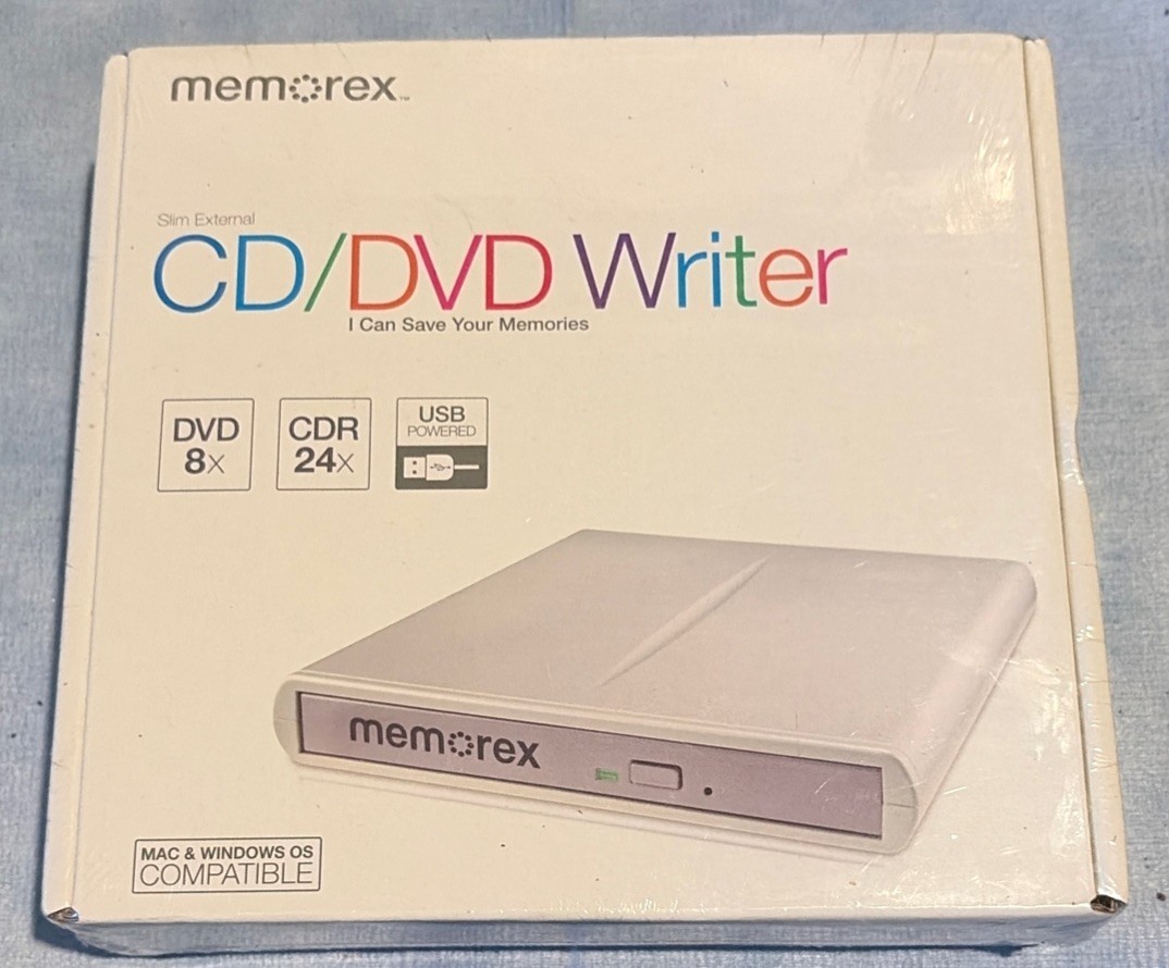 MEMOREX CD/DVD Writer  - Slim External DVD 8x CDR 24x USB Powered NIB  New