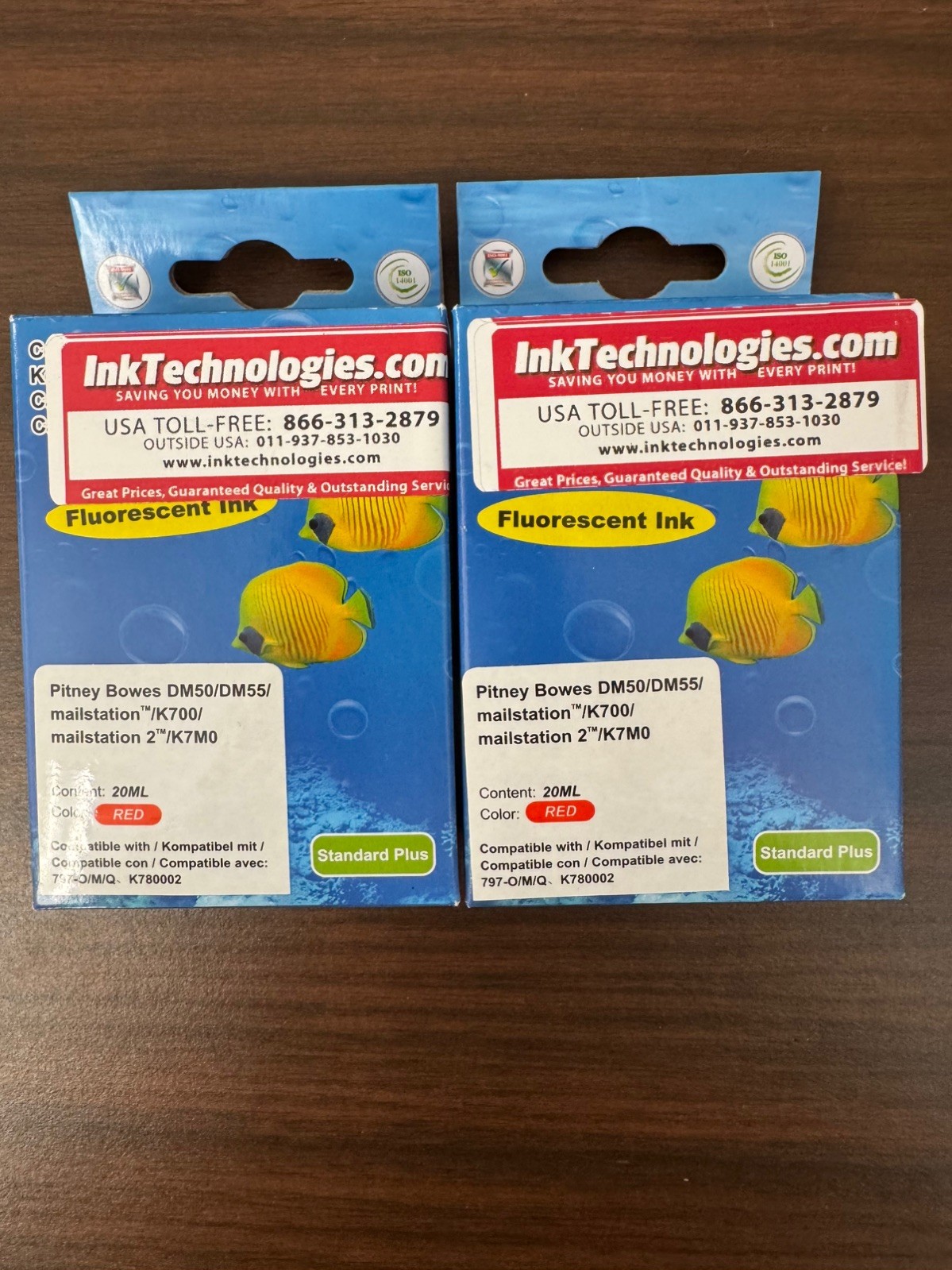 2PK 797-0 for Pitney Bowes K700 Flourescent Red Ink Cartridge MailStation K700