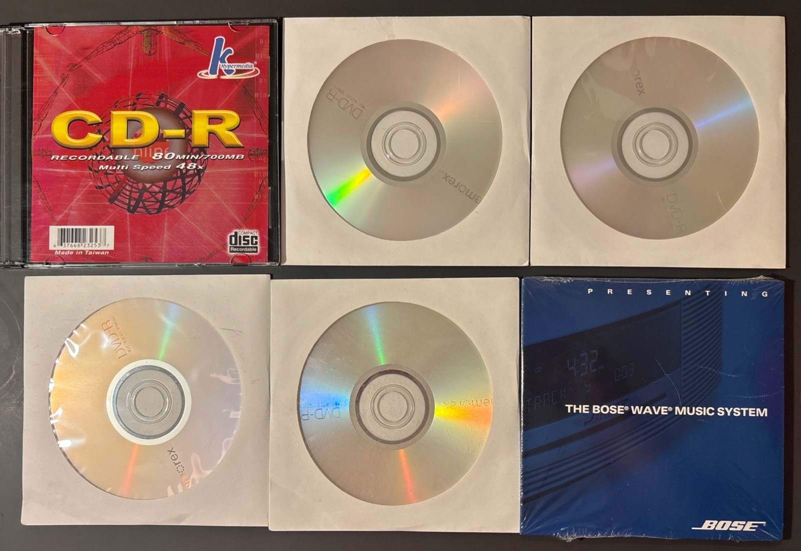 2000s Recordable CD-R, DVD-R (x4) & The Bose Wave Music System CD