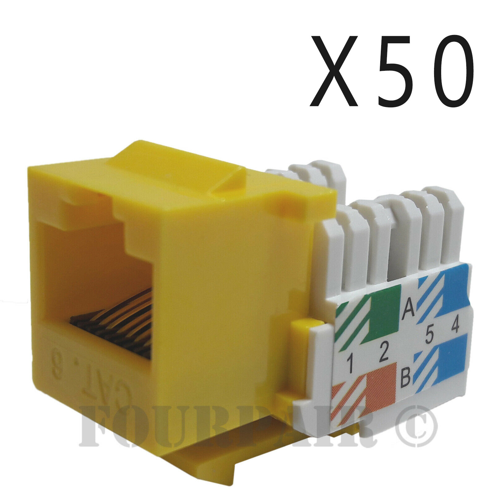 50x Pack Lot CAT6 Network RJ45 Port 110 Punch Down Keystone Snap-In Jack Yellow