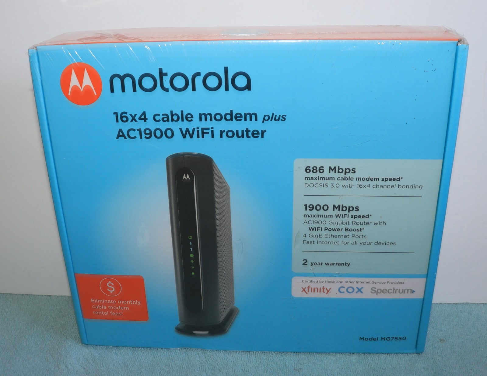 NIB Motorola AC1900 WiFi Router & 16x4 Cable Modem MG7550