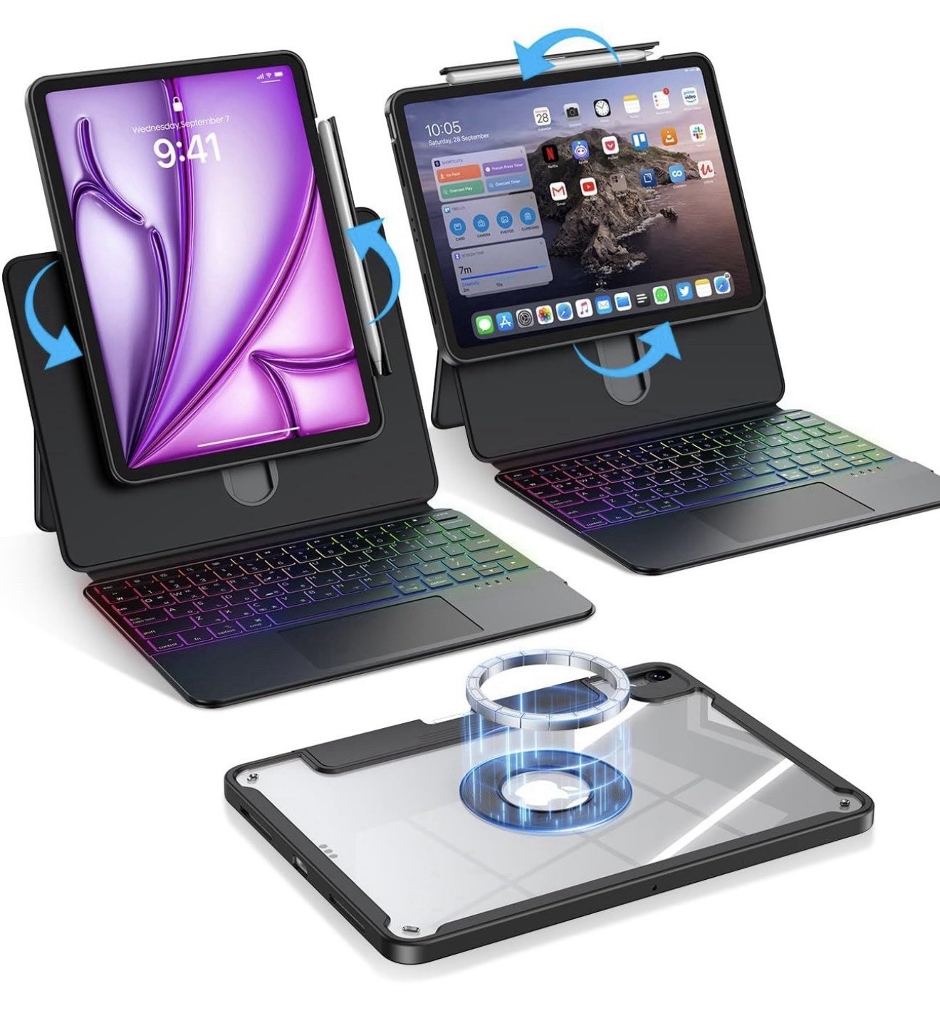 BLOSOMEET Magnetic Keyboard Case for iPad Air/Pro 11", Trackpad, Black