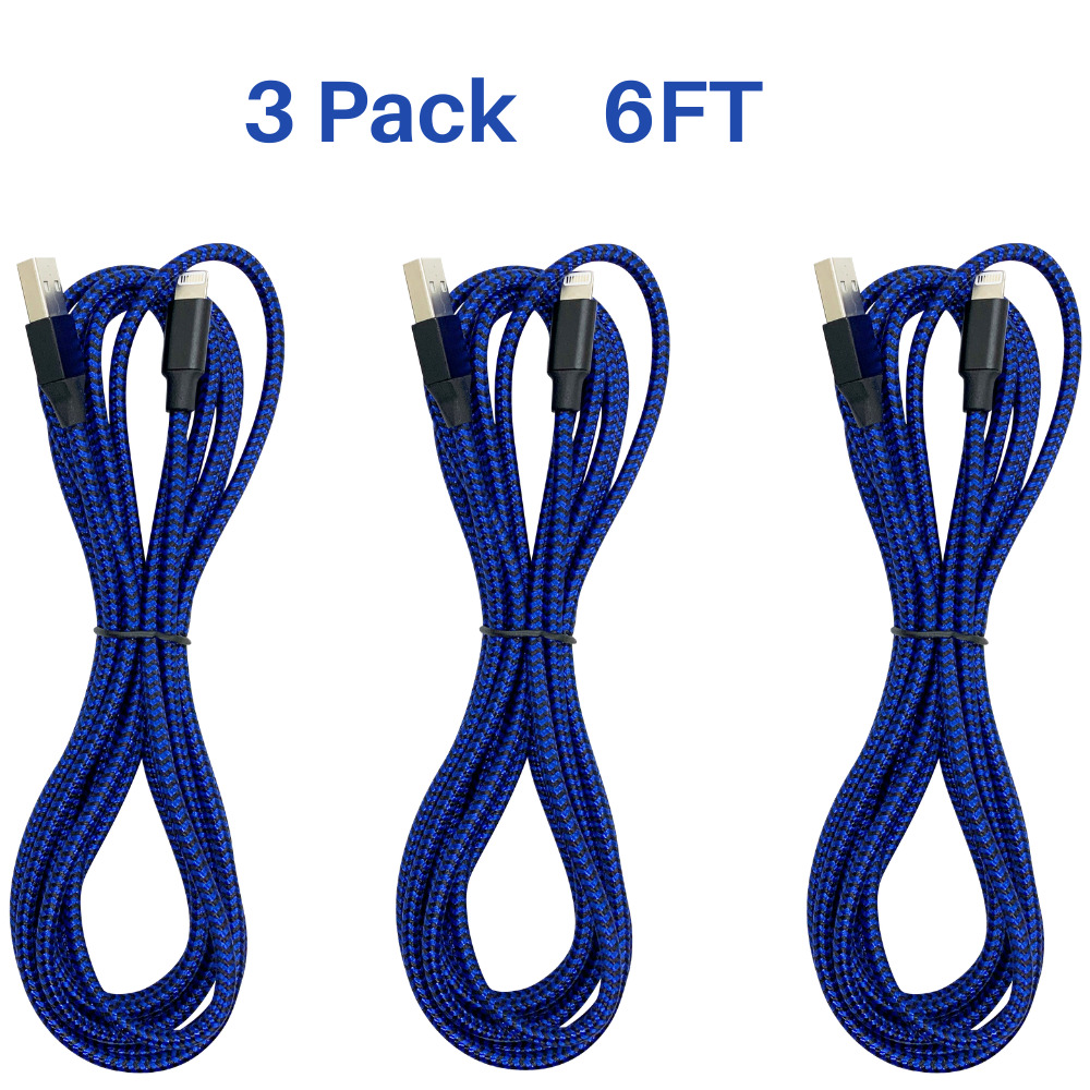3 Pack USB Charging Cord Charger Cable 6Ft For iPhone 14 13 12 11 XR 8 7 6 iPad