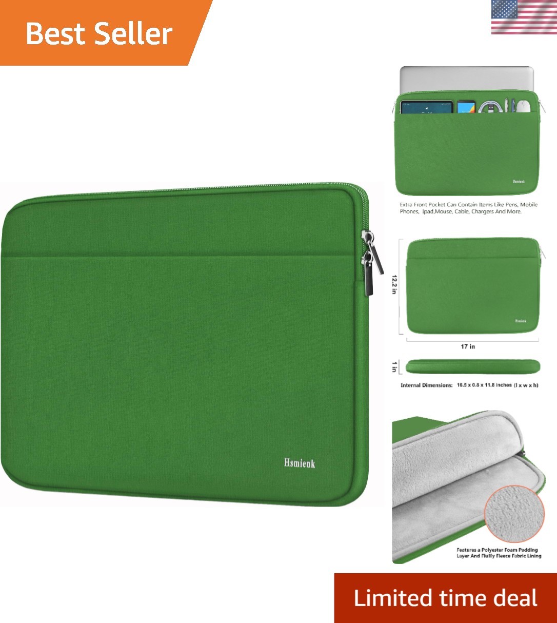 Lightweight 17-Inch Laptop Sleeve with Padded Protection and Accessory Pocket