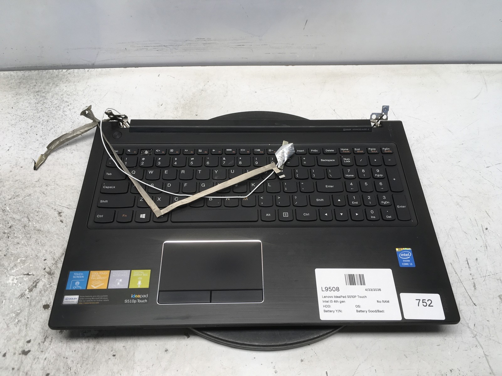 Lenovo IdeaPad S510P Touch Intel i3 4th gen No RAM NO HDD No Batt