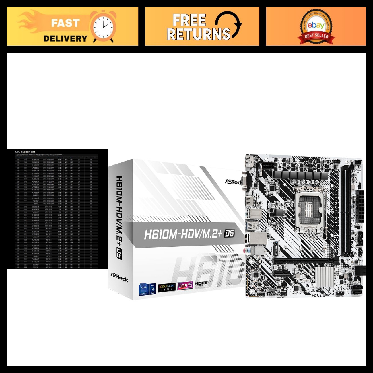 Micro ATX Motherboard LGA 1700 DDR5 Intel H610 SATA 6Gb/s M.2 Support