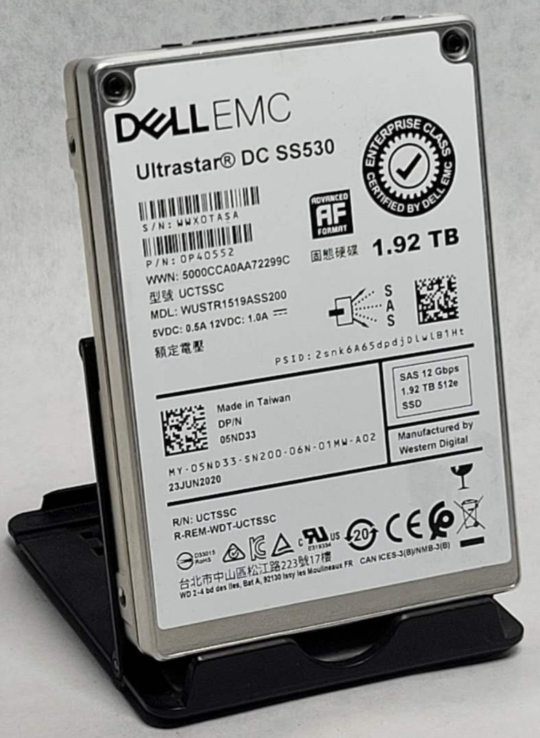 Dell WD Ultrastar DC SS530 1.92TB SAS 2.5" SSD WUSTR1519ASS200 5ND33 98% Health