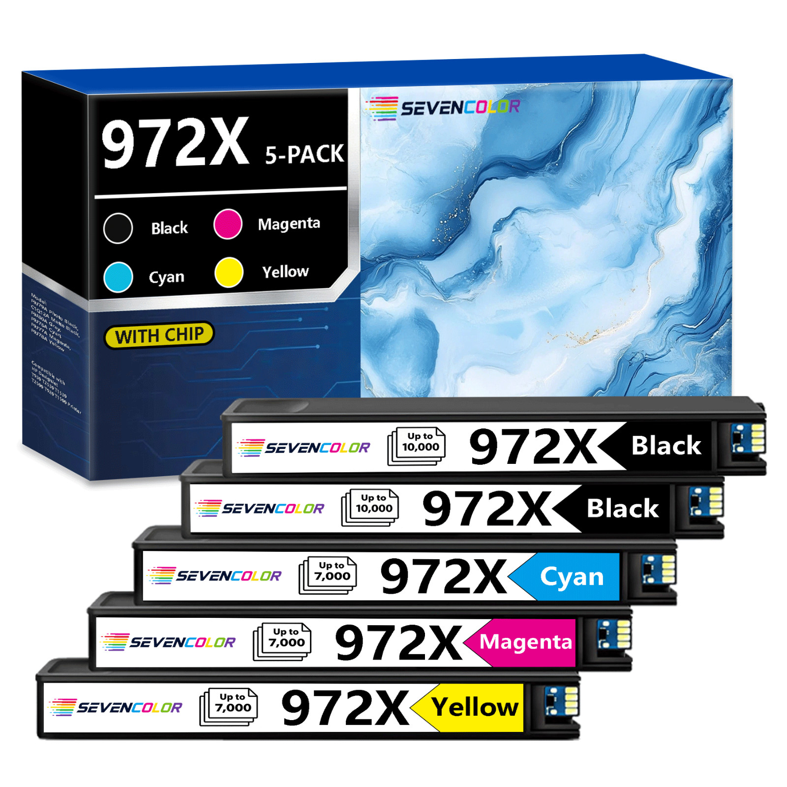 972X Ink Cartridges High Yield Combo Pack(5-Pack, 2Black/1Cyan/1Magenta/1Yellow)