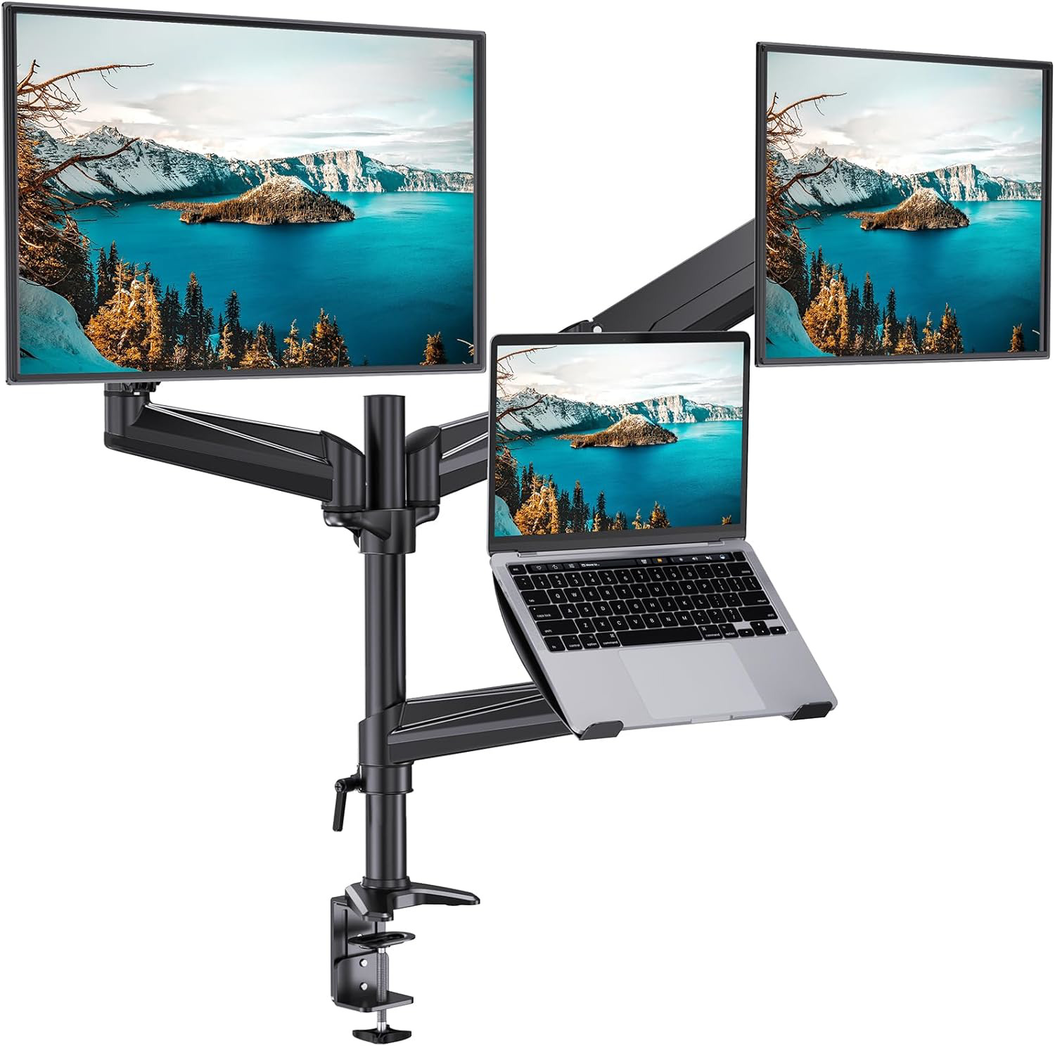 HUANUO Monitor and Laptop Mount, Gas Spring Dual Monitor Stand with Laptop Tray