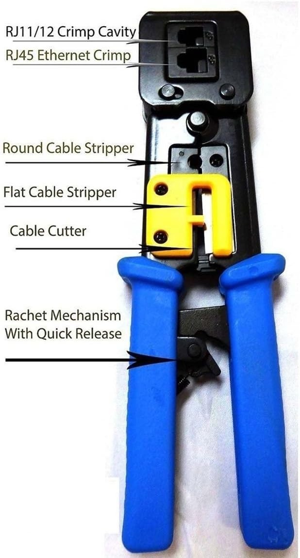 ® All-In-One Crimper for Pass-Through/Ez/Legacy RJ11/RJ12/RJ45 Connectors Profes