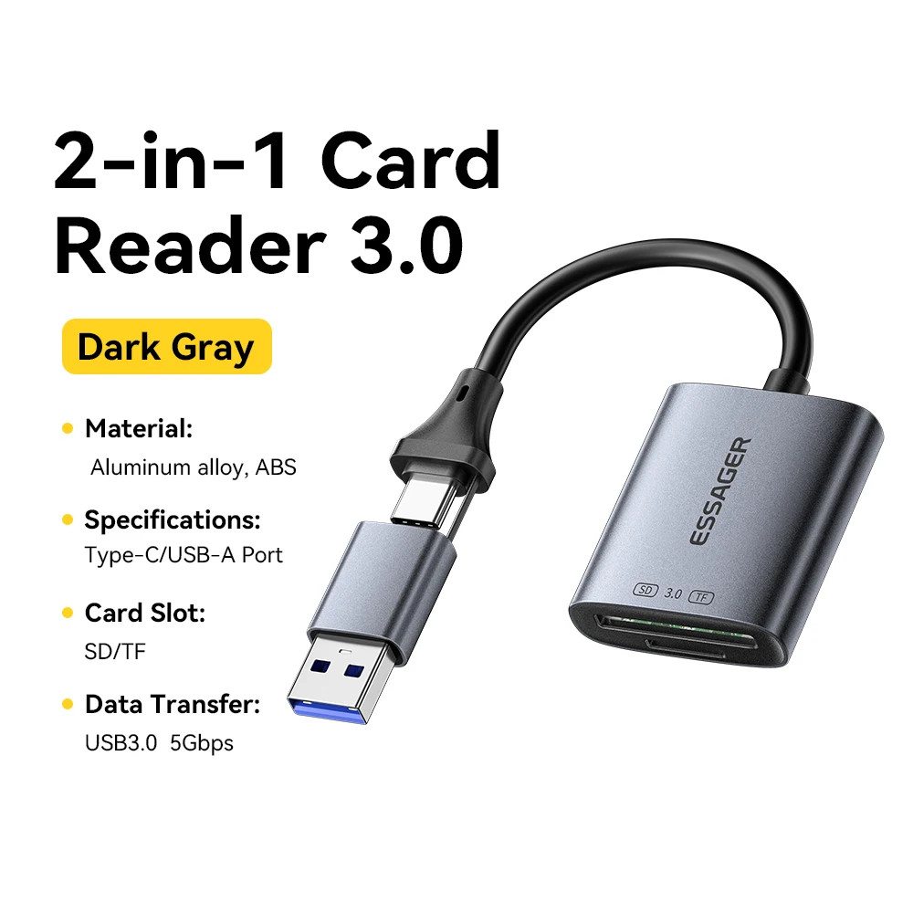 Essager 2 in 1 USB C Card Reader SD/TF 4.0 Memory Card Device Smart Cardreader