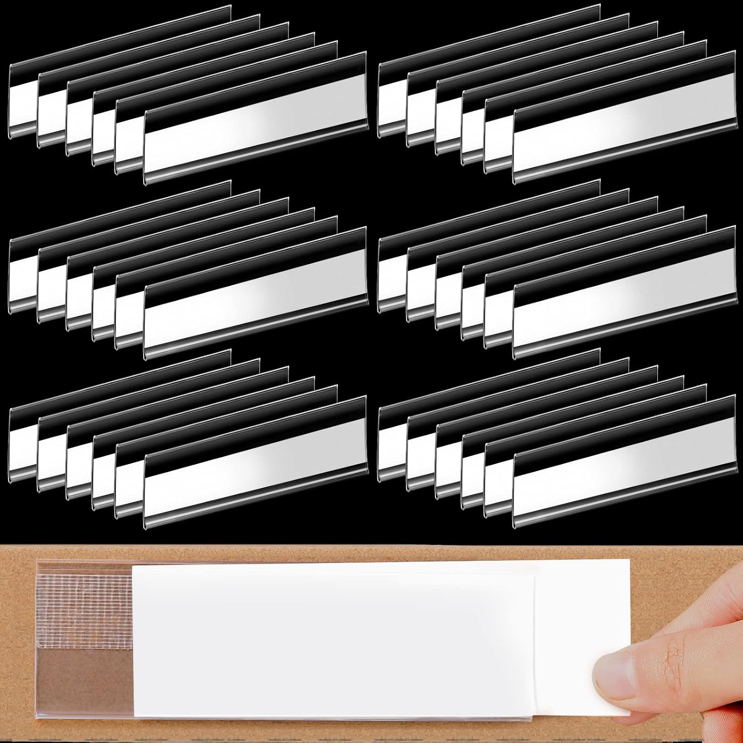 72 Pcs Clear Plastic Adhesive Shelf Label Holders,3 x 1 Inch