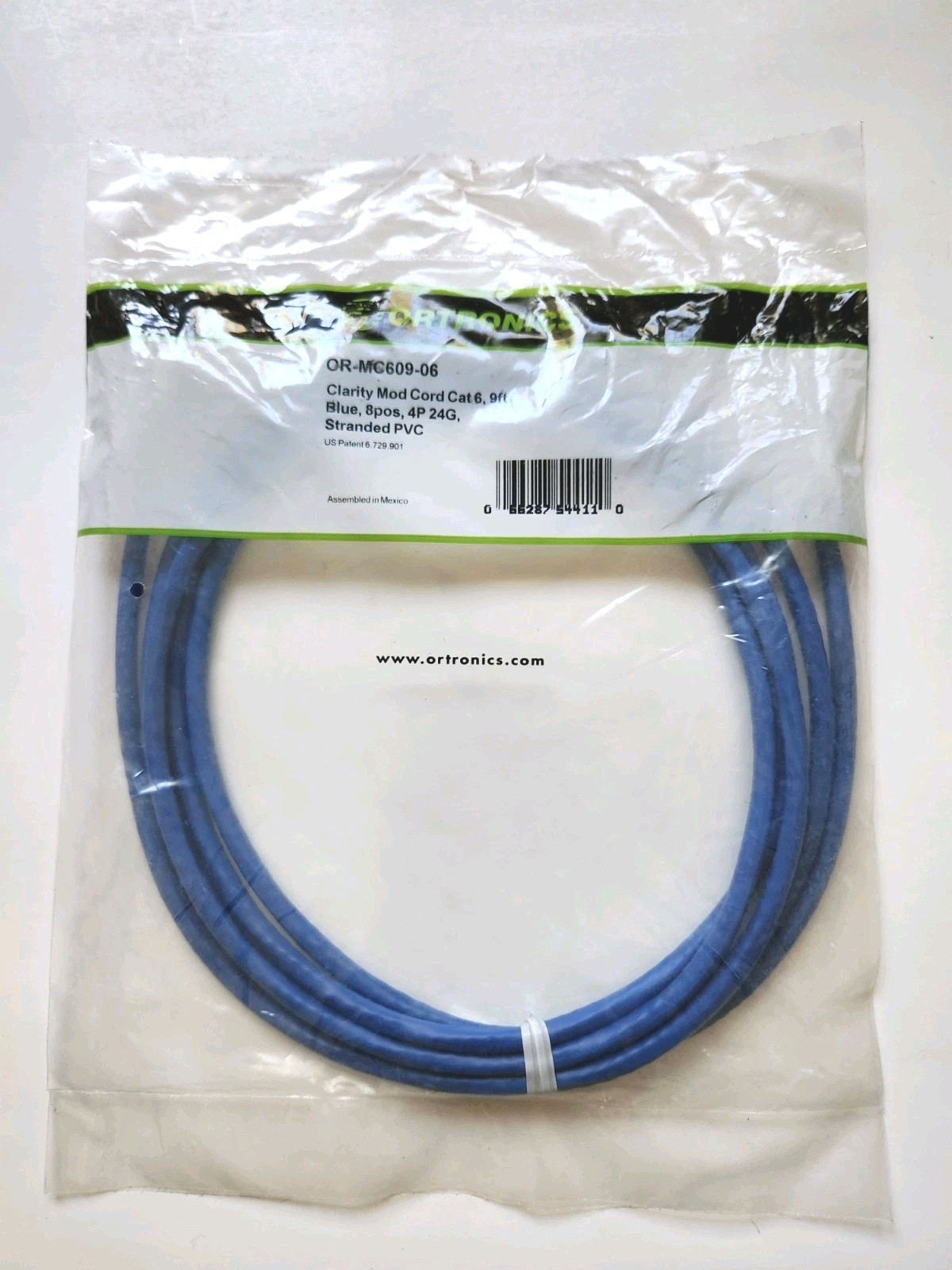 NEW ORTRONICS OR-MC609-06 CORD CAT6 MOD 8 9FT BLUE CLARITY 4P 24G Stranded PVC