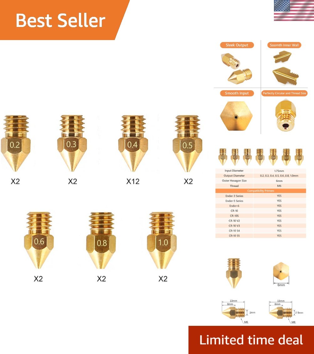 Official MK8 Ender 3 24 pcs 3D Printer Brass Extruder for Ender 3 Series and ...