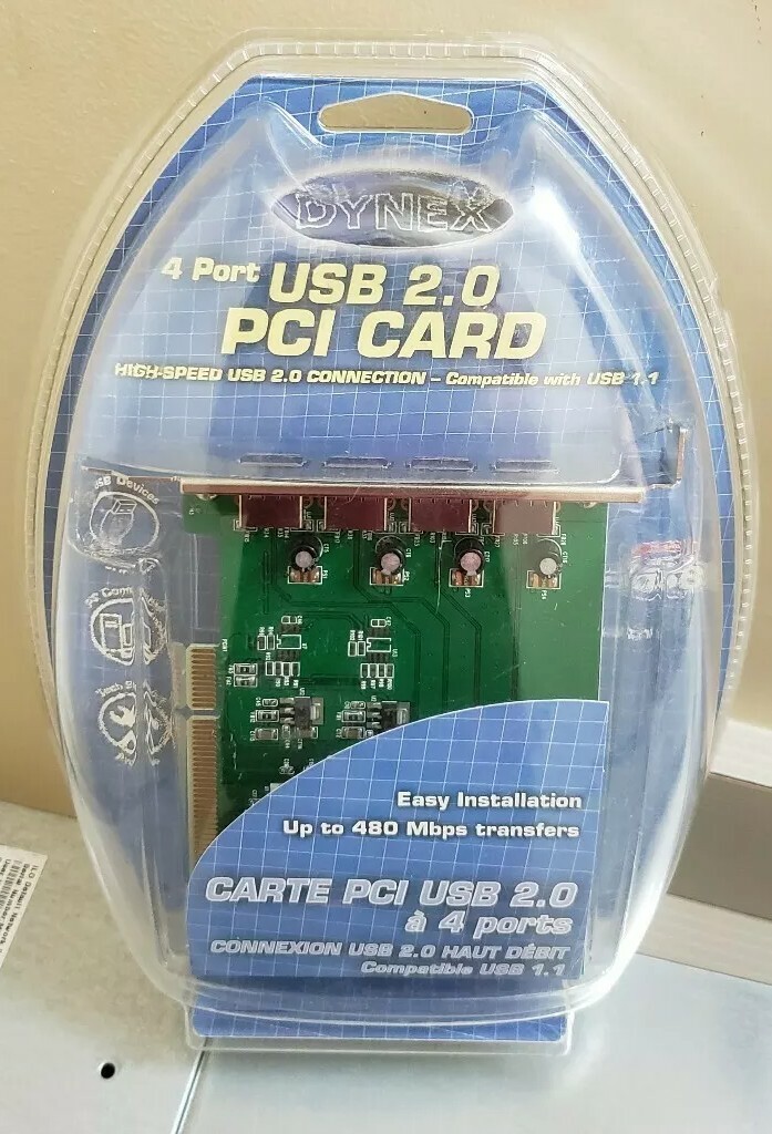 Dynex 4-Port High-Speed USB 2.0 PCI Host Adapter Desktop Card DX-UC104 NEW