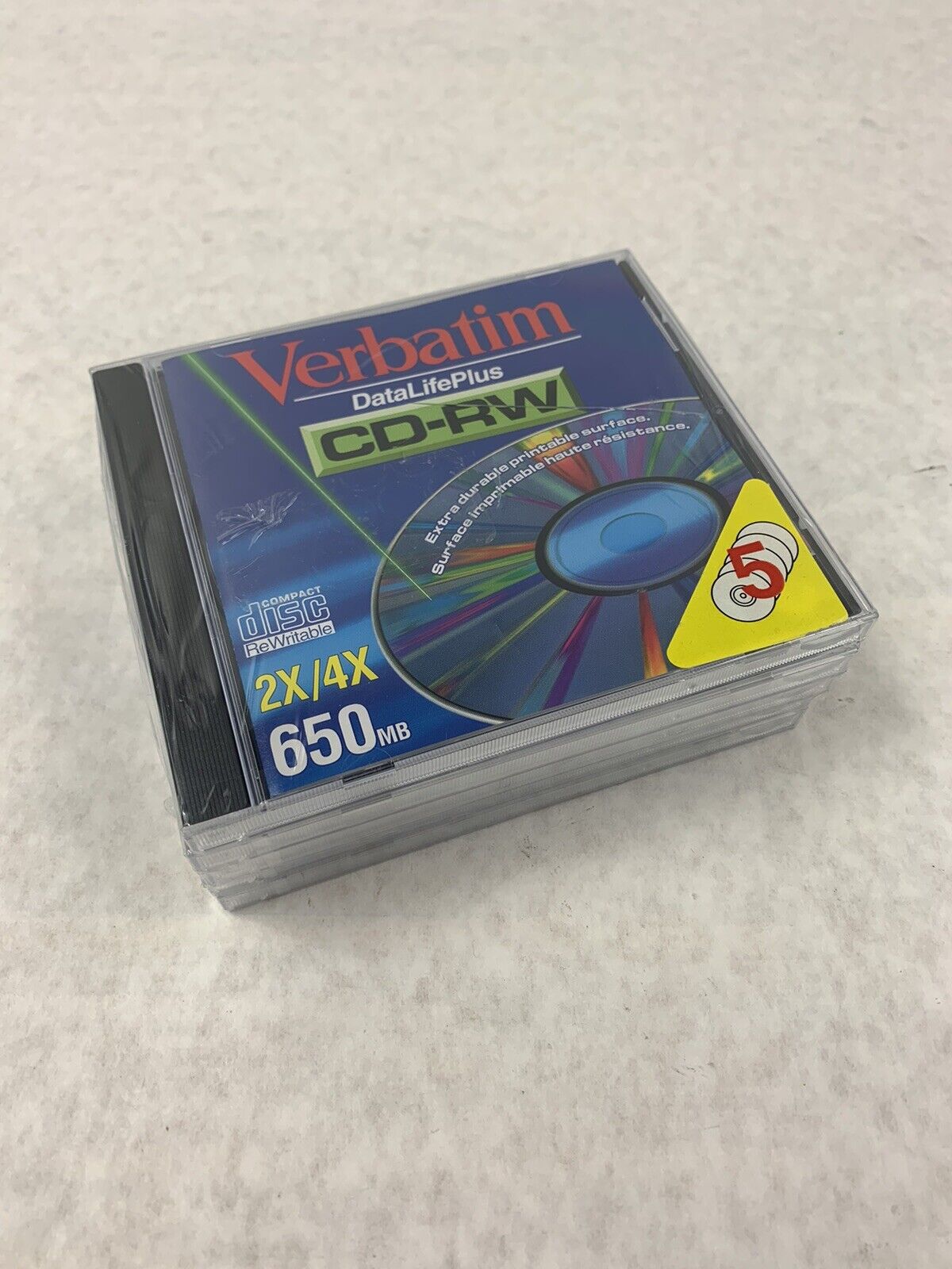 5 Pack Verbatim DataLifePlus CD-RW Recordable Disk 2x-4x Speed 650MB