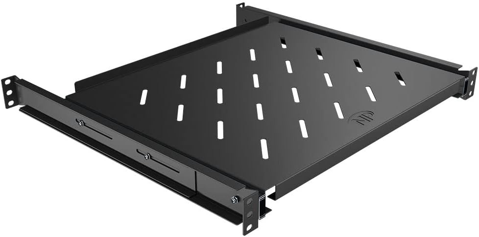 4-Post Sliding Server Shelf Cold Rolled Steel Black Venting Adjustable 450mm