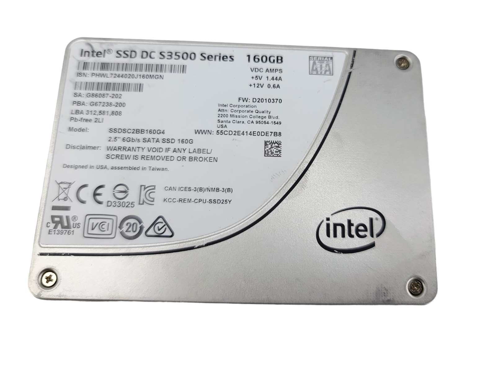 Lot of 10 Intel SSD DC S3500 Series SSDSC2BB160G4T 160GB 2.5'' 6GB/S SATA SSD