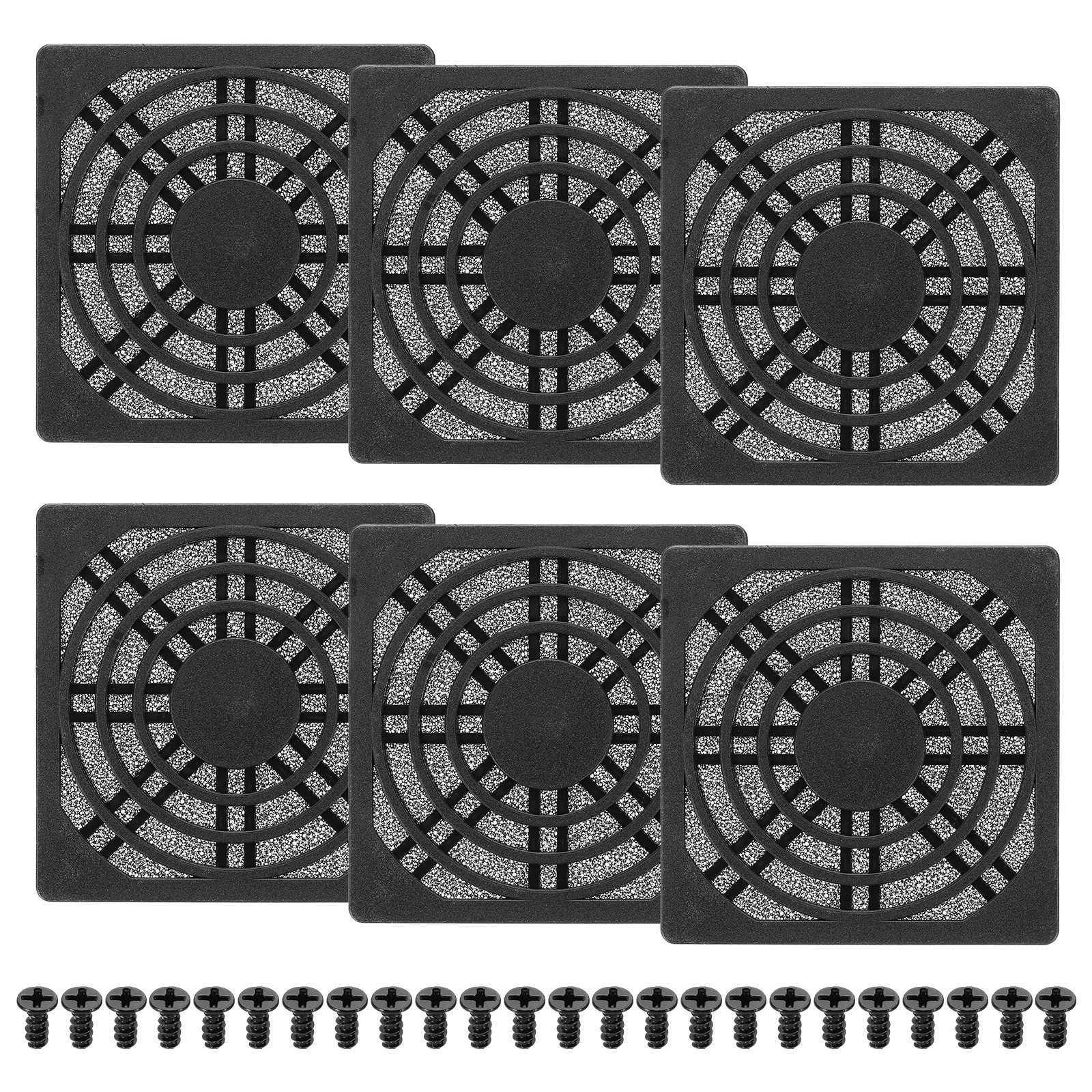 6Pcs 70mm Fan Filter Grill Plastic Ventilation Grill Cover with Screws, Black