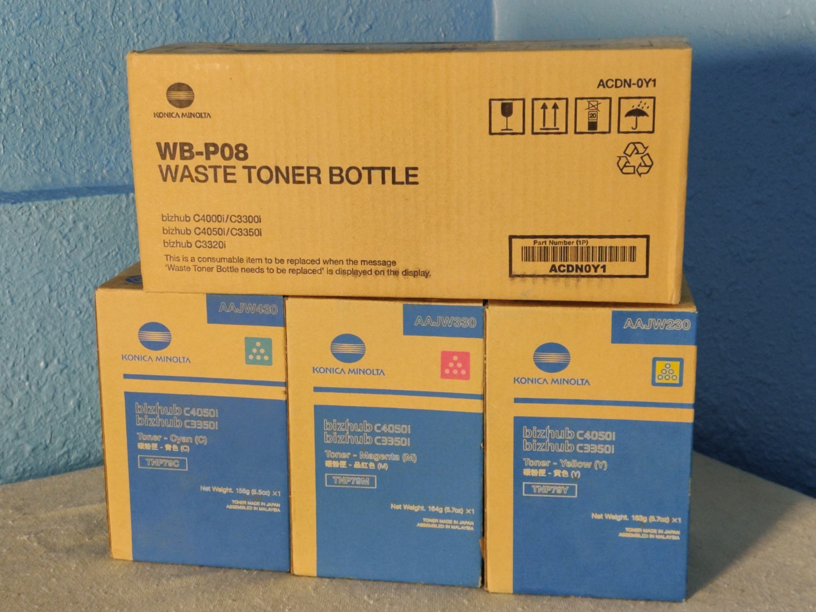 Konica Minolta TNP79 CMY Toner Cartridge Set Bizhub C3350i/C4050i +Waste Toner