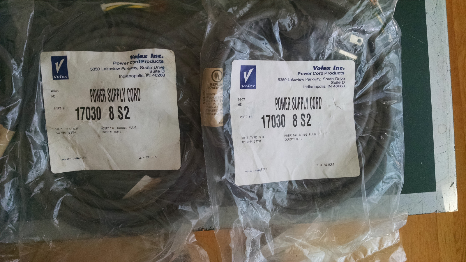 17030-8-S2  Power Supply Cord  Hospital Grade Plug  8' 10amp 125v  18-3 Type SJT