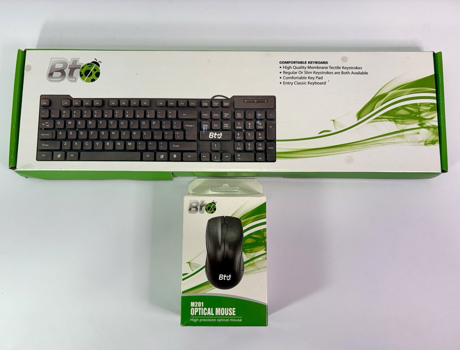 BT WIRED COMPUTER DESKTOP COMFORTABLE KEYBOARD AND M201 OPTICAL MOUSE