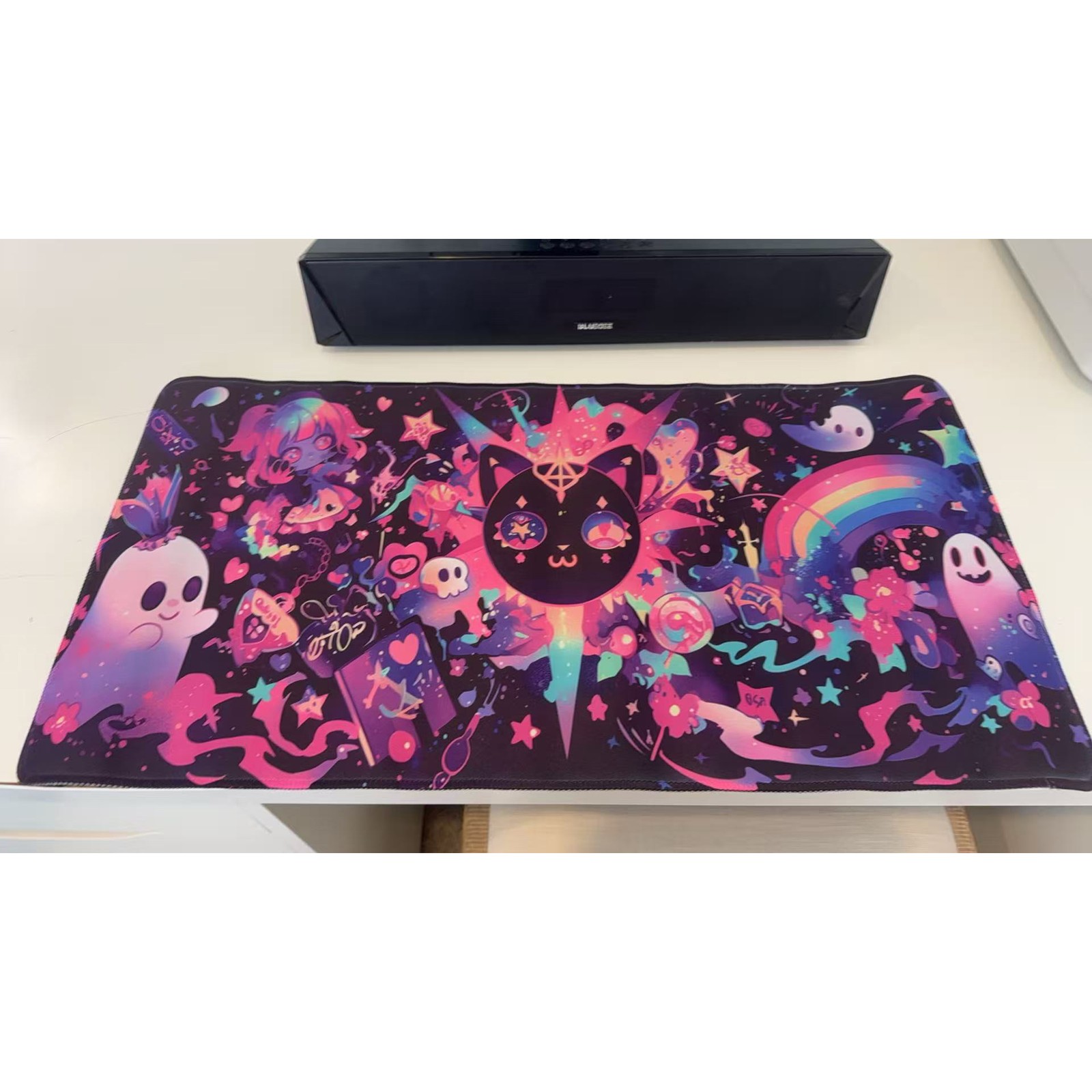 23.6" X 11.5" Cute Ghost Rainbow Oversized Mouse Pad Non-Slip Desk Keyboard Mat