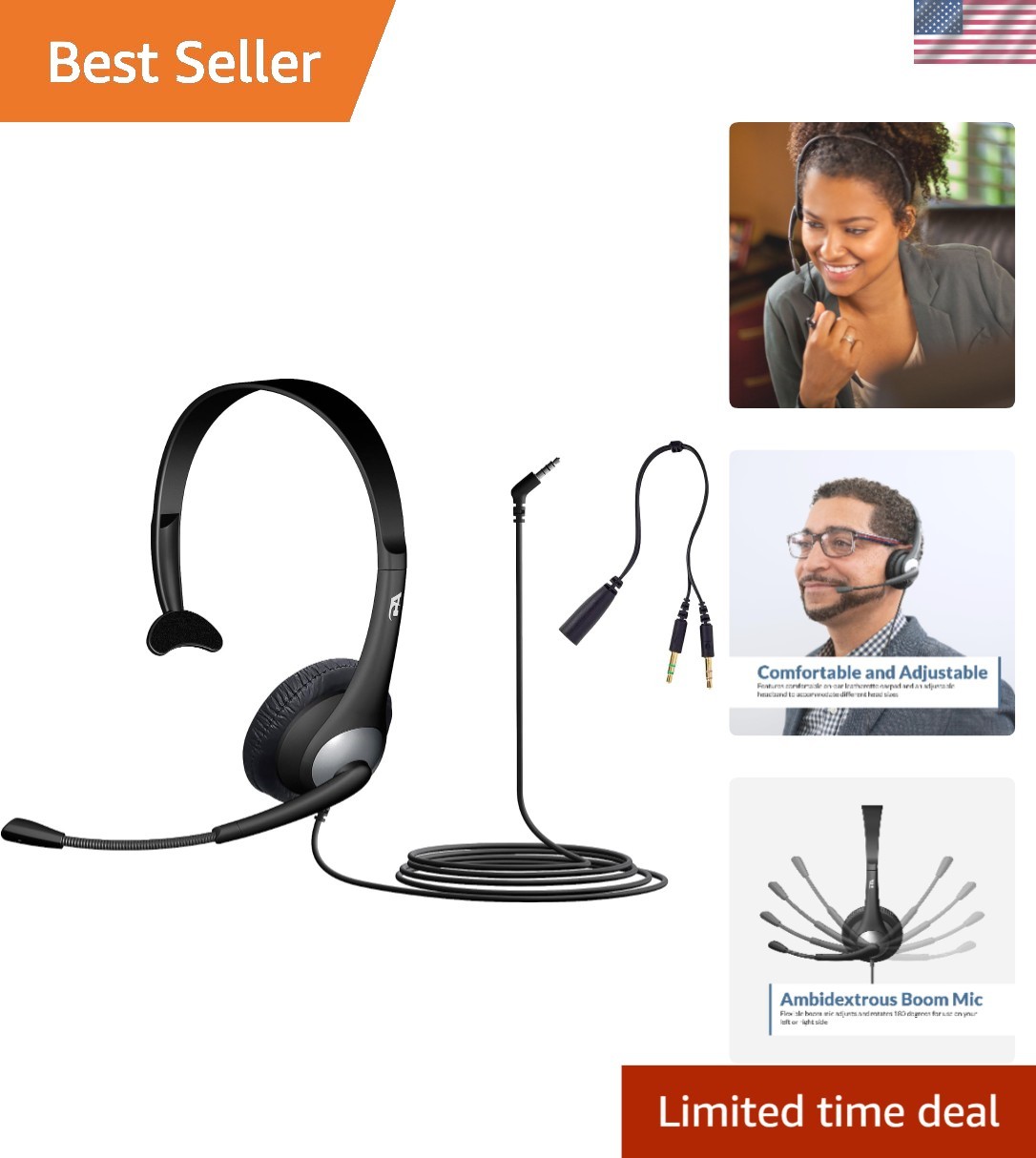 Comfort-Focused AC-104 Mono Headset with Dynamic Drivers for Clear Communication
