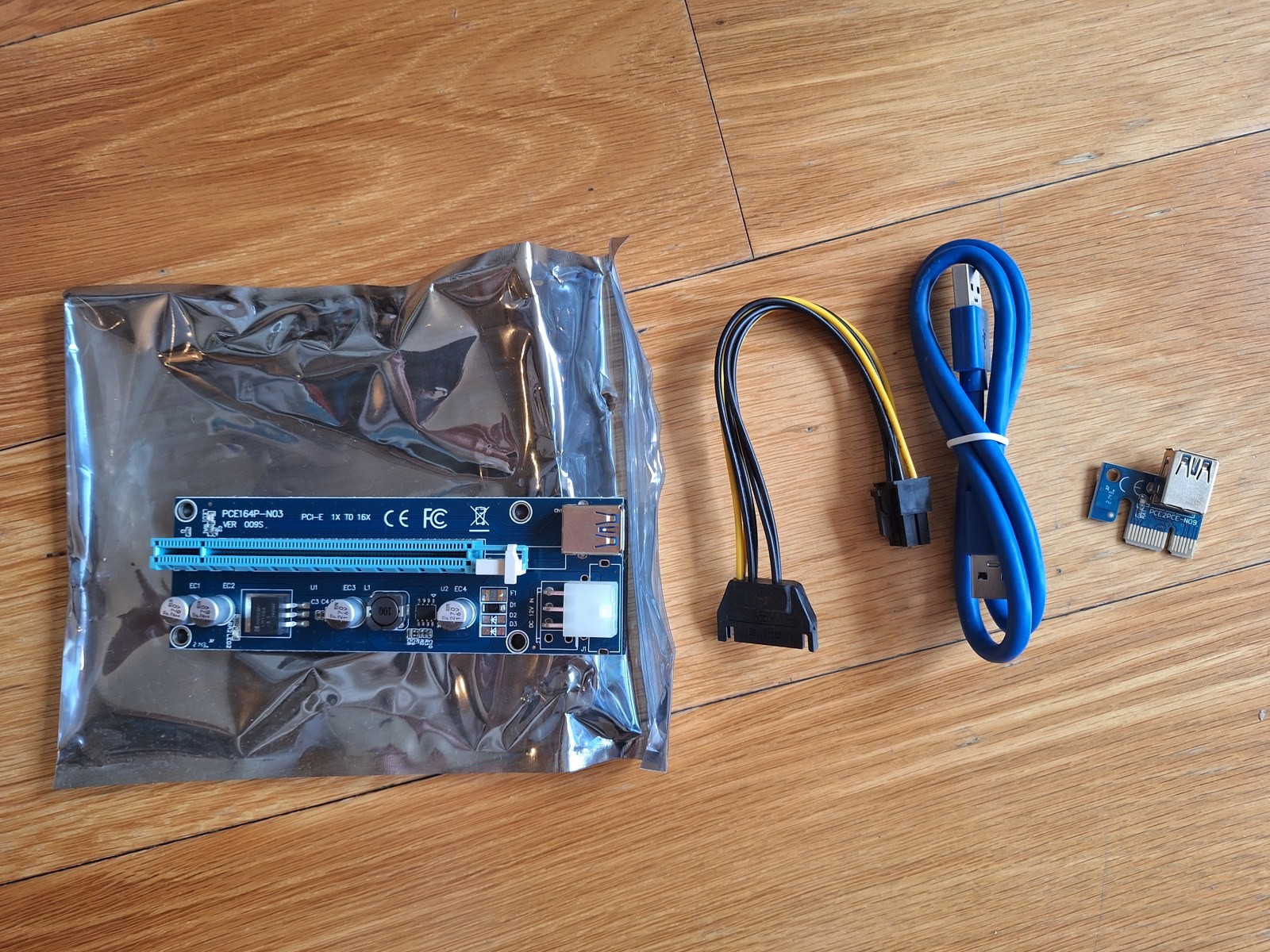 PCE164P-N03 VER 009S PCI-E 1x to 16x Powered Riser Card USB 3.0 Cable GPU Mining