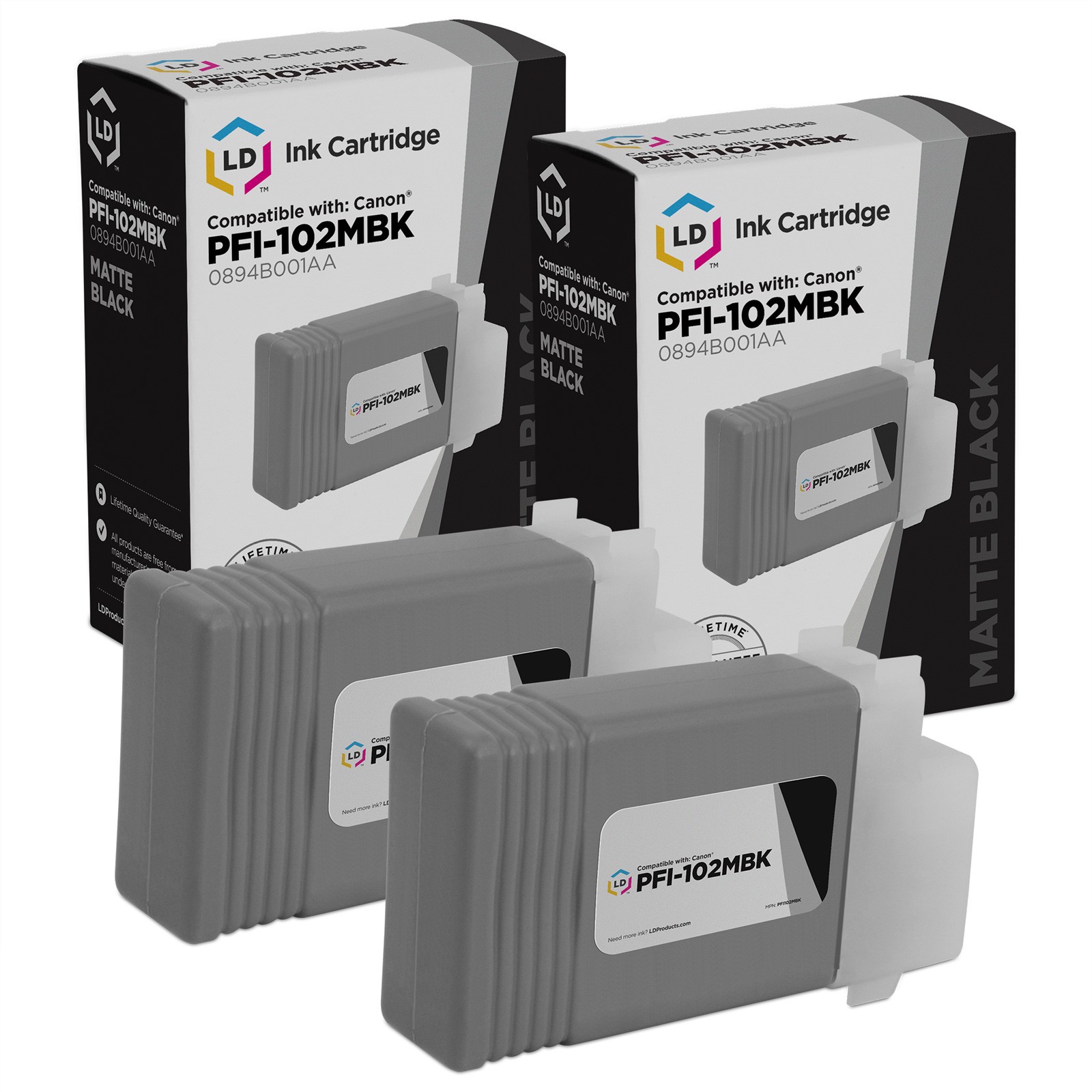 LD For Canon PFI-102MBK 2pk Matte Black Ink iPF500 iPF510 iPF600 iPF605