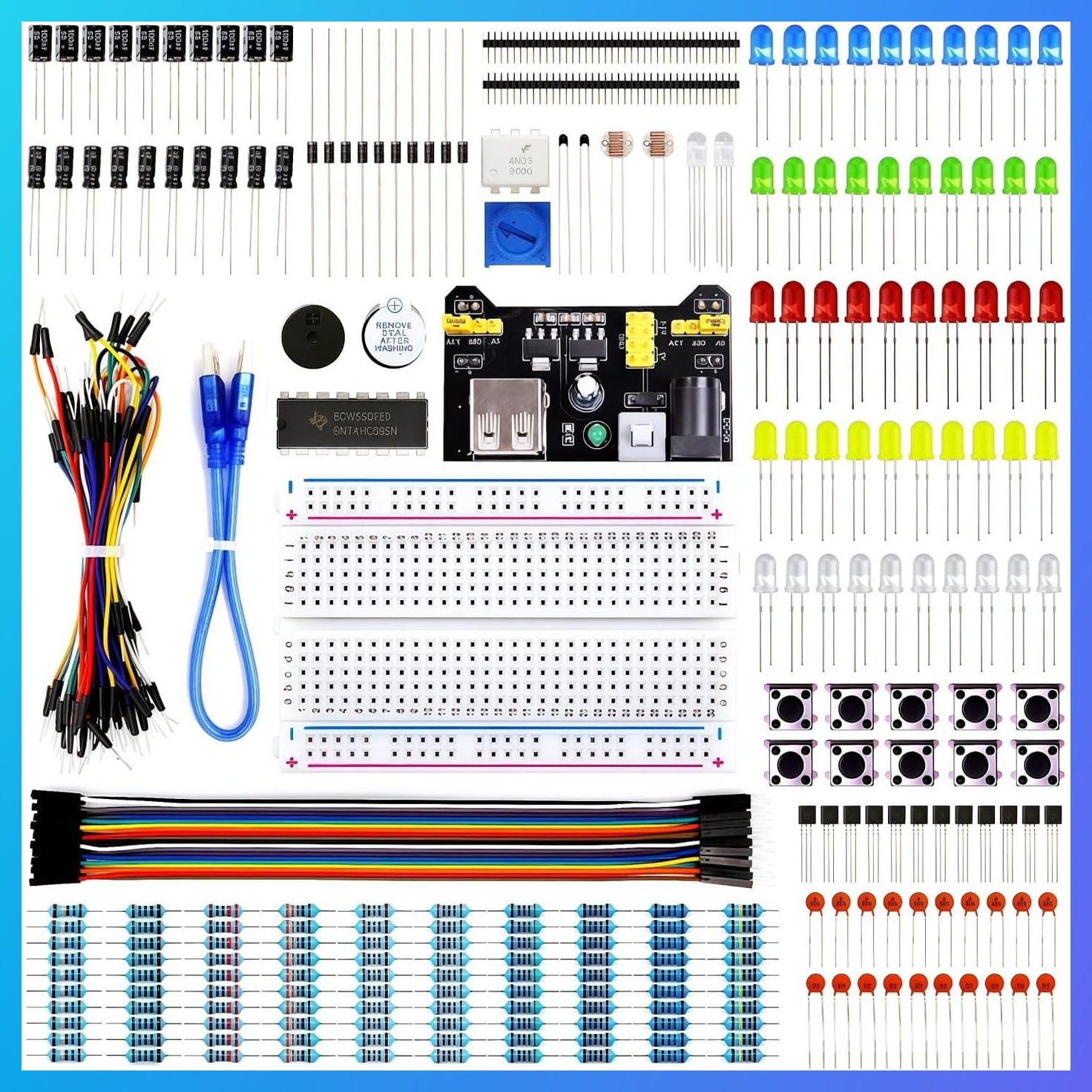 Electronics Basic Kit w/Power Supply Module, Breadboard, Jumper Wire, LED,Resist
