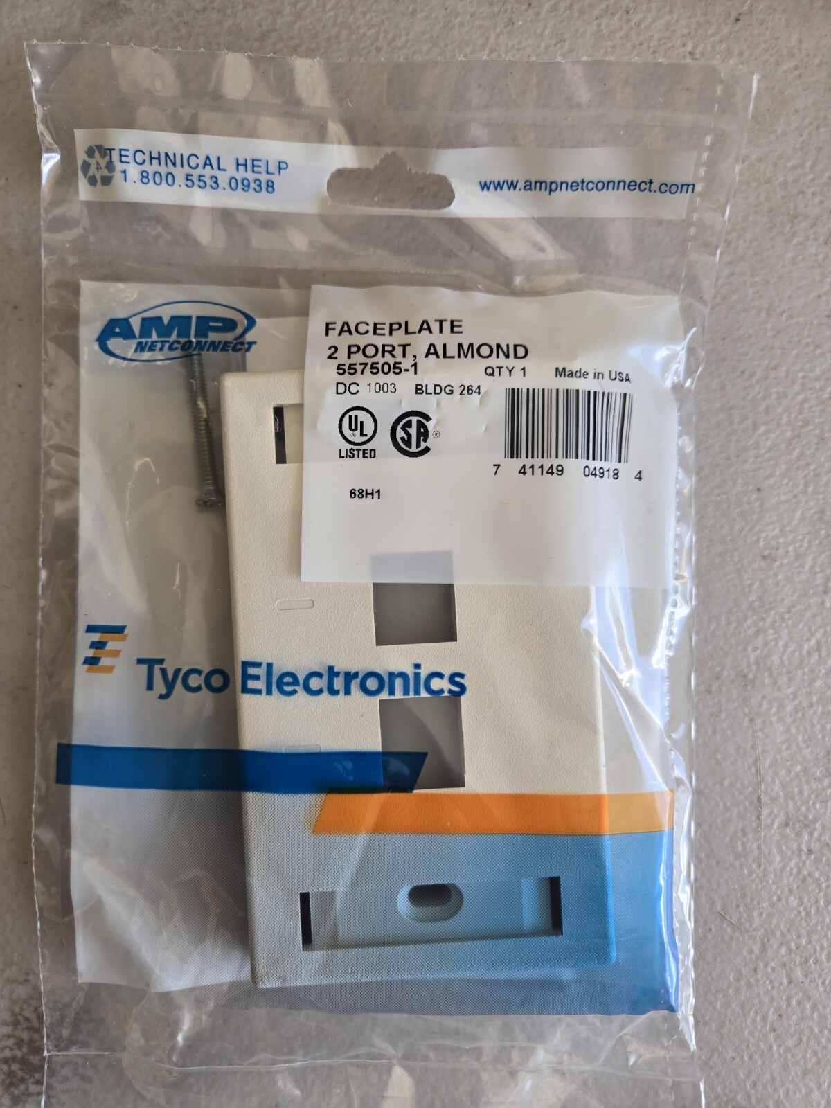 Amp Netconnect/Commscope Faceplate 2 Port Almond Color 557505-1
