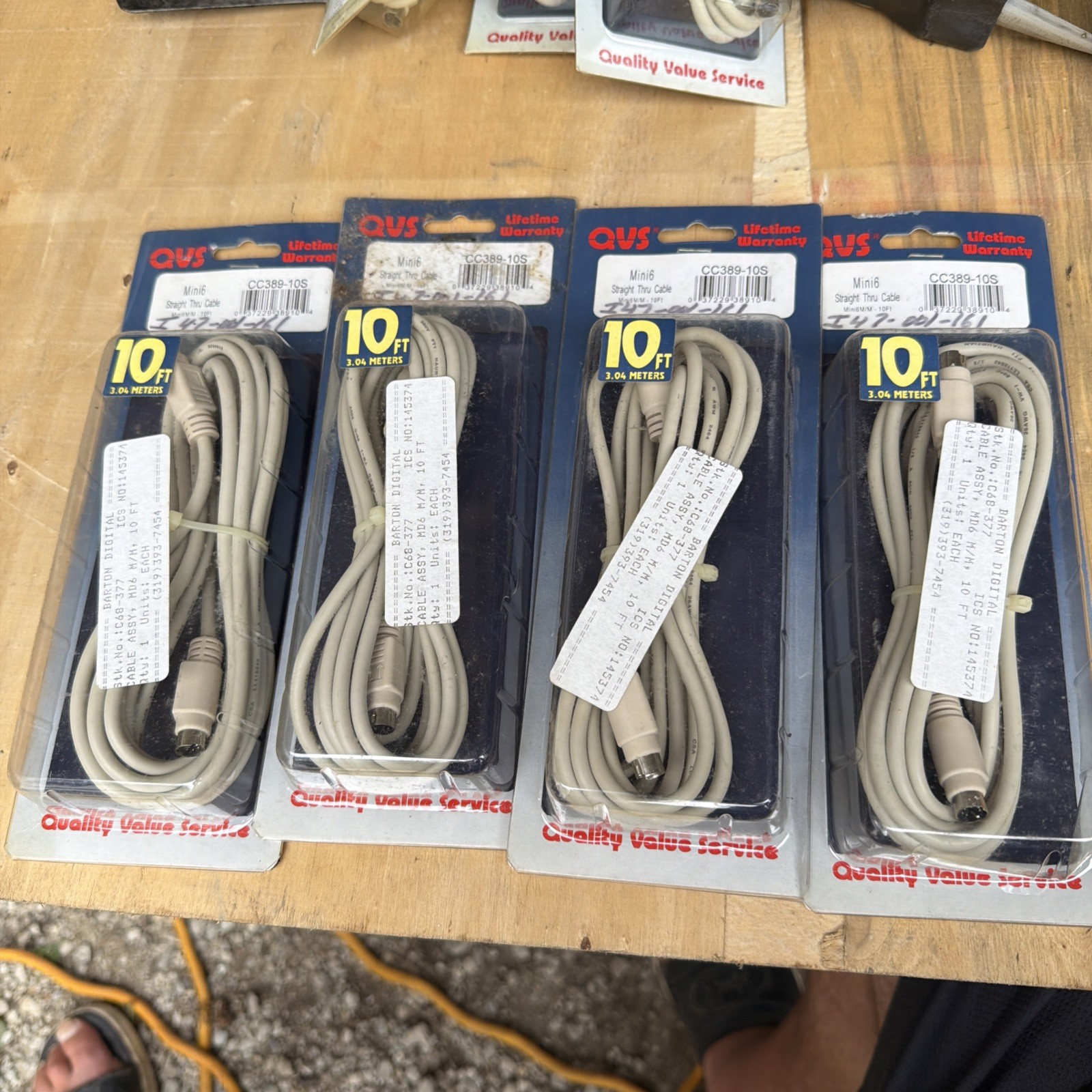 4pcs Group Lot New 10ft Keyboard Mouse Cable Mini DIN6 Male to Male PS2 - Beige