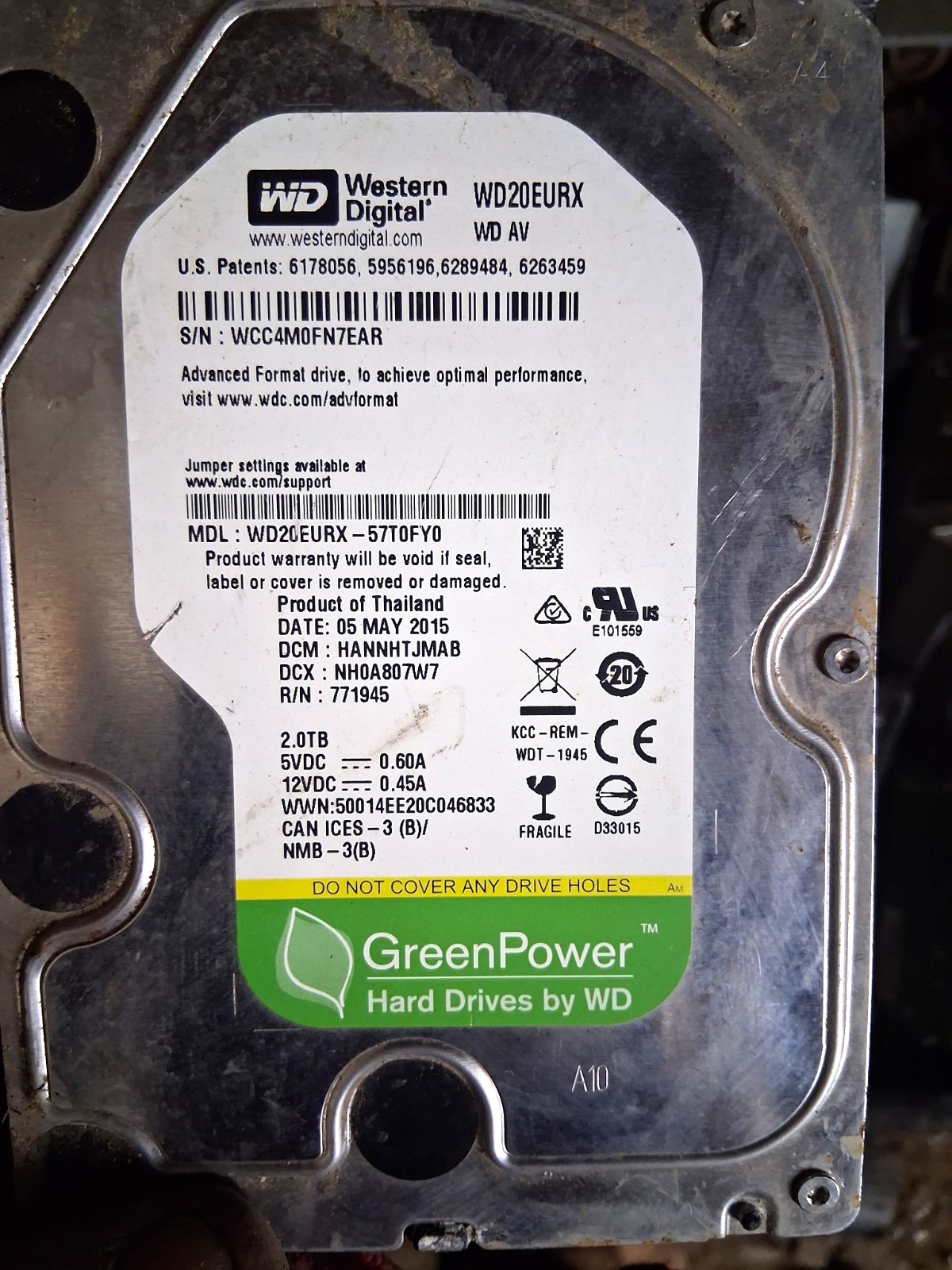 Western Digital WD GreenPower 2TB 3.5" SATA III 5400RPM 64MB WD20EURX