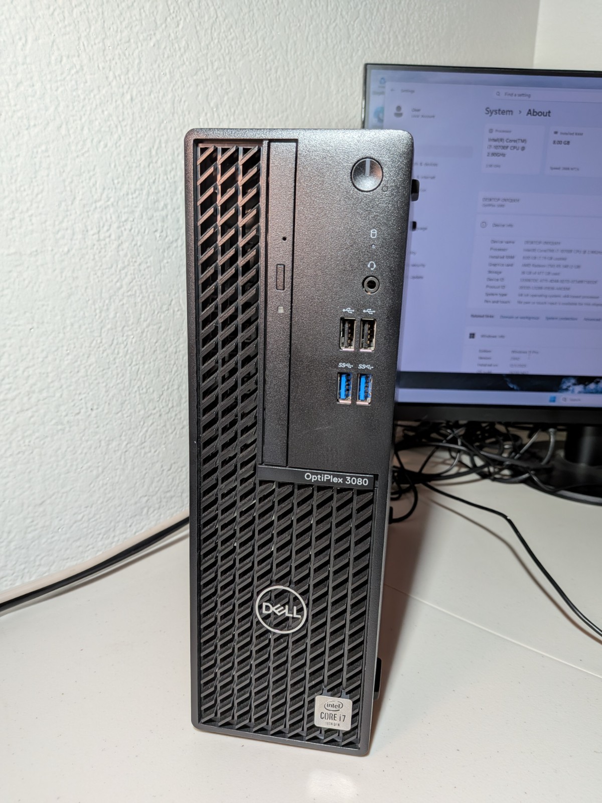 Dell Optiplex 3080 SFF Desktop PC Intel i7-10700 8GB DDR4 512GB SSD Win11 Pro,
